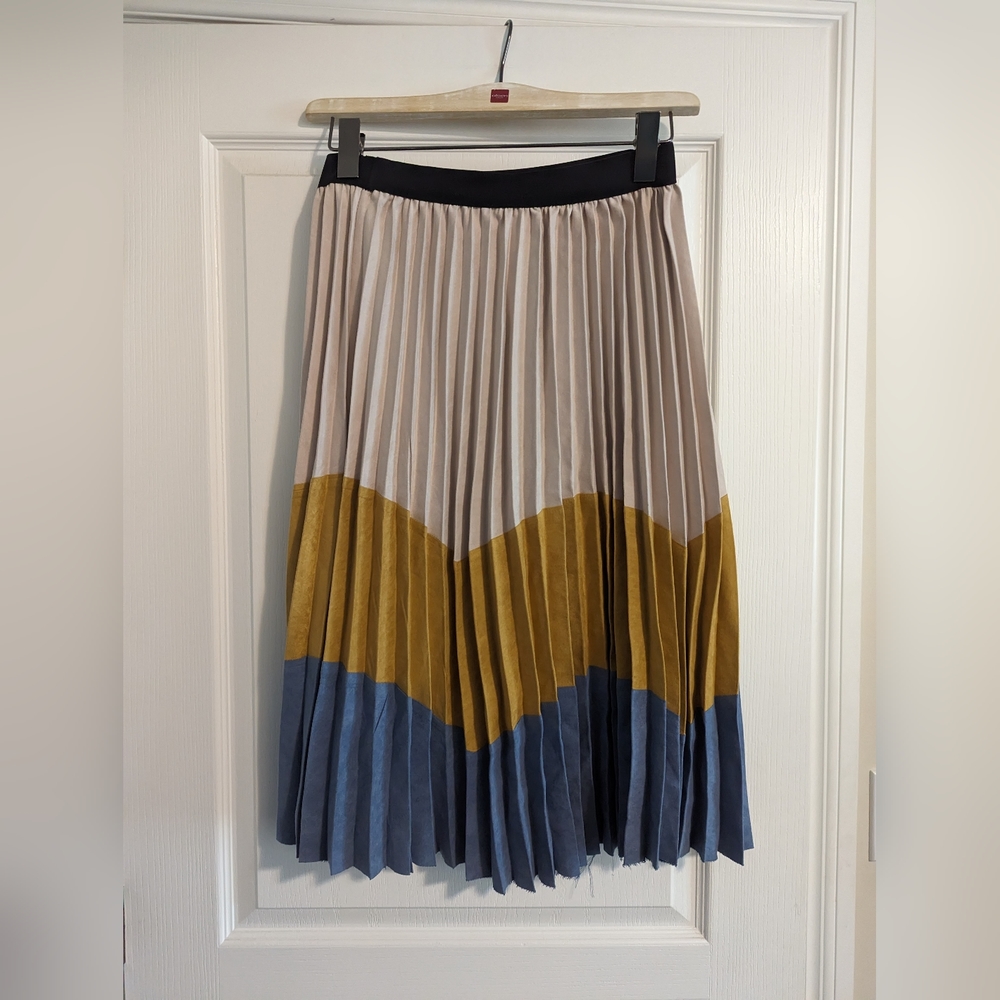 Midi-Length Pleated Faux Suede Skirt
